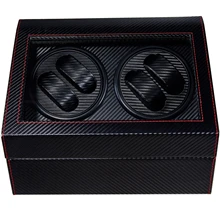 Черная полоса автоматическая коробка для намотки часов из искусственной кожи часы коробка с подзаводом коллекция дисплей двойной головкой Бесшумный Мотор коробка