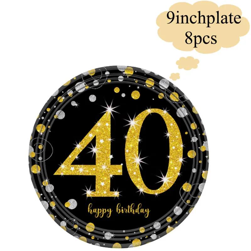 9inchplate8pcs Черная тема вечерние одноразовая посуда украшение шар baby shower 21/30/40/50/60/70/80 лет вечерние баннер - Цвет: 9inchplate8pcs