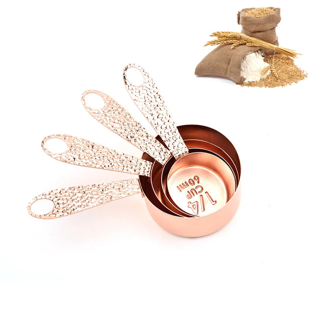 

4PCS/Set Portable Nesting Accurate With Scale Durable Gold Stainless Steel Non Toxic Baking Cooking Measuring Cups Practical