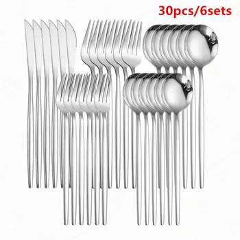 

Cutlery Tableware Set 30pcs Stainless Steel Silverware Fork Spoon Knife Set Dinner Flatware Set Kitchen Accessories Dropshiping