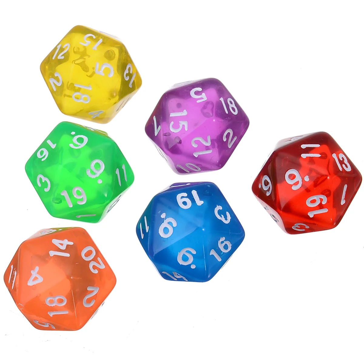 6pcs/set Twenty Sided Dice Clear Dice Set Colorful Funny Outdoor Dices For TRPG Games Dungeons & Dragons Mixed Colors
