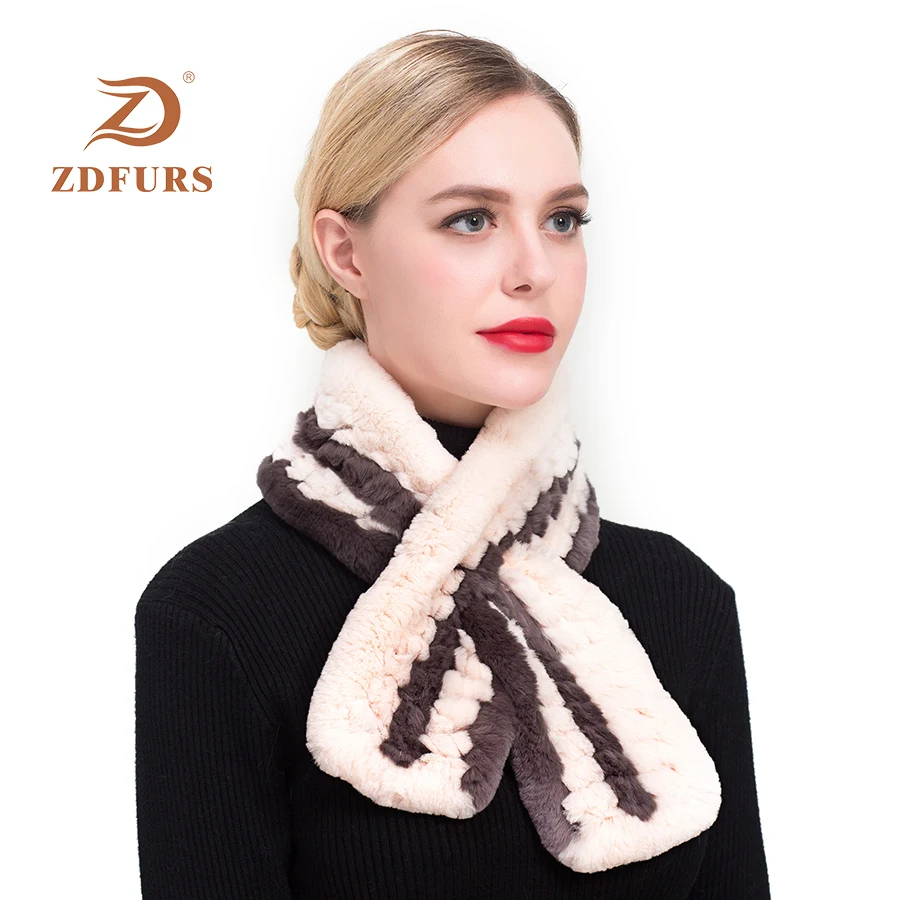 

ZDFURS*Unisex Rex Rabbit Fur Scarf Collar Knit Scarves Women Fur Scarf Real Rabbit Fur Shawl scarf Short Style Women Neck Warmer