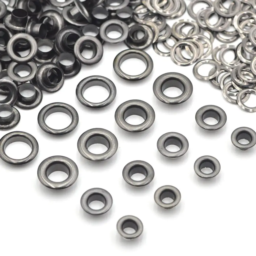 100sets Brass Material Gun Black 5mm 6mm 8mm 10mm Grommet Eyelet With Washer Fit Craft Shoes Belt Cap Leather DIY Supplies eyelet grommet ring eyelet grommet ring kit metal eyelet buttons metal rivet stud