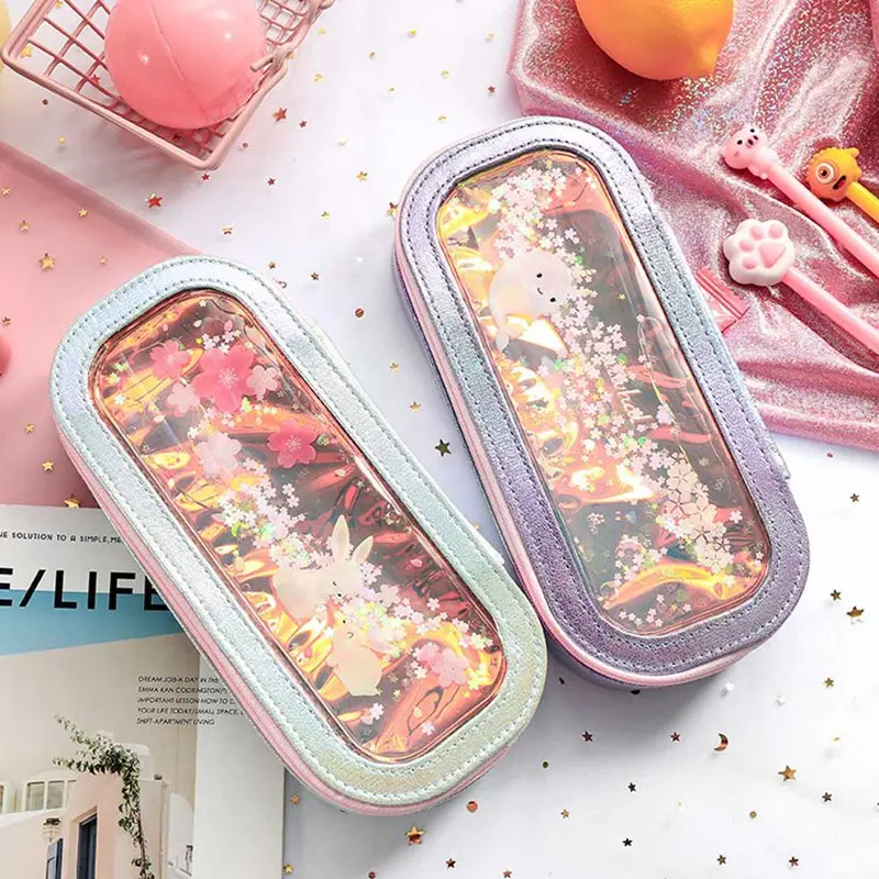 

Kawaii Whale And Sakura Rabbit Series Laser Pencil Case Cute Colored Pencil Bag High Creative Stationery Office School Supplies