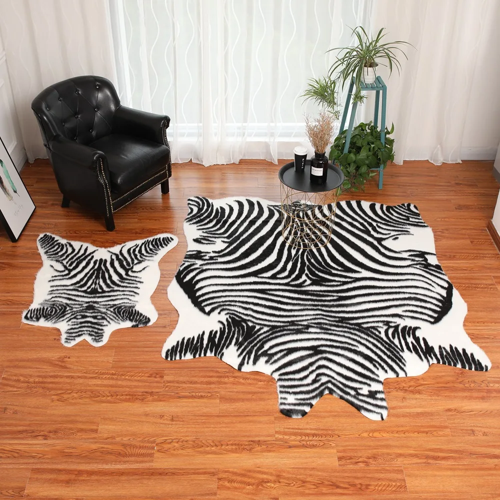 

1pc Simulation Zebra/Cow Printed Carpet Velvet Imitation Leather Rugs Cowhide Animal Skins Natural Shape Carpets Decoration Mats