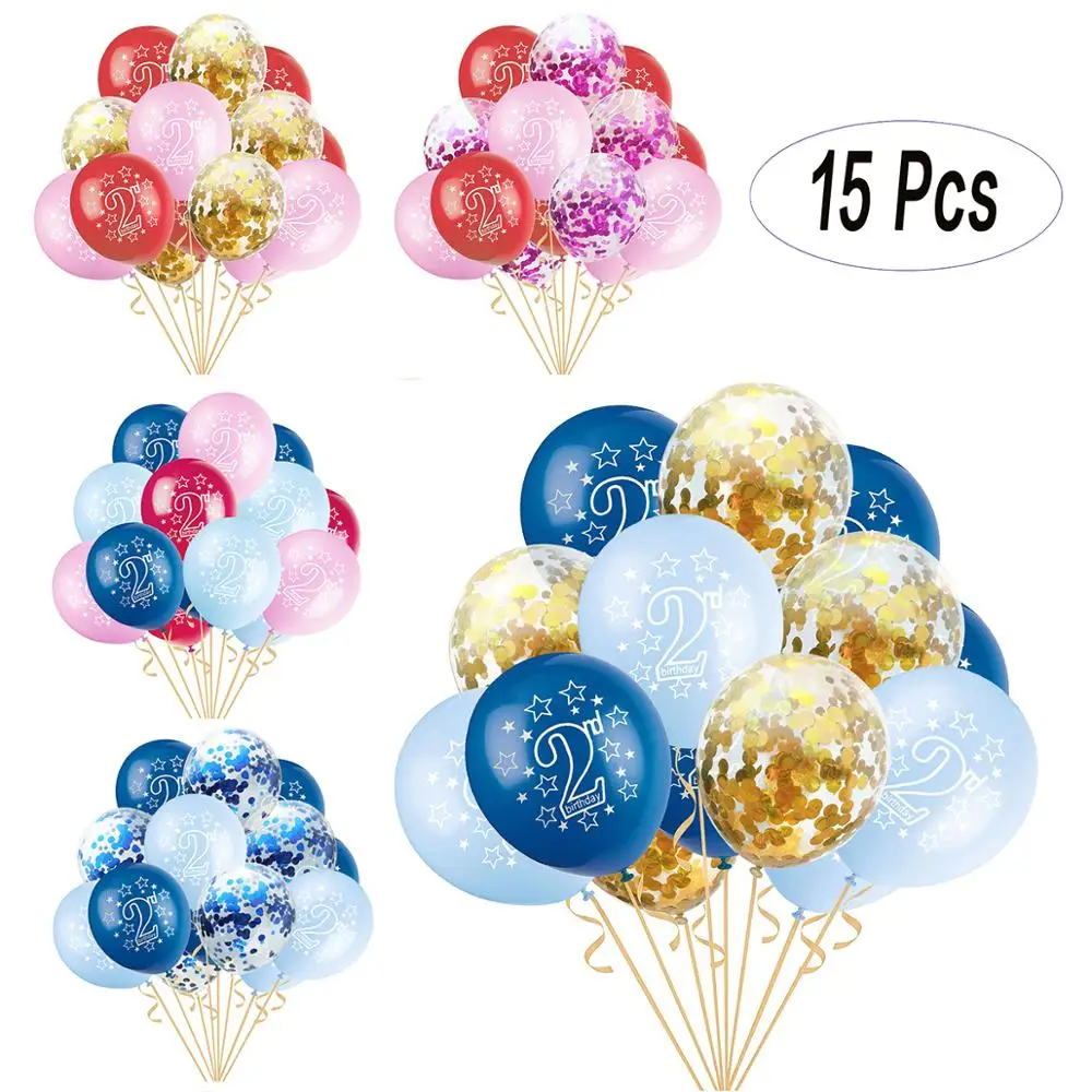 

15pcs 12 Inch Confetti Balloons Latex Pink Blue Birthday Balloons 2 Years Old Anniversary Wedding Party Decoration