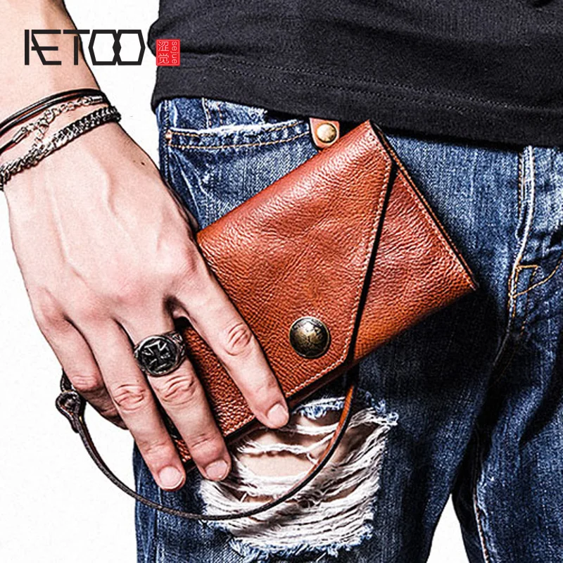 Мужской винтажный кошелек AETOO кожаная длинная Сумочка в стиле ретро|men wallets|men