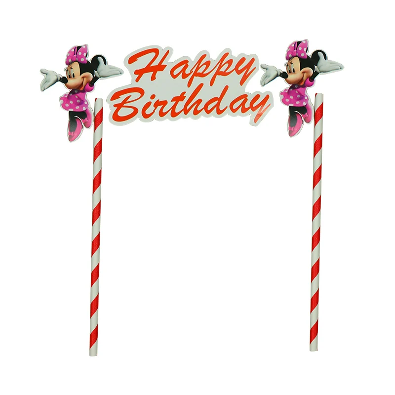 Red Minnie Mouse Party Plates Cups Banners Disposable Tableware Girl Birthday Foil Ballon Party Decorations Party Supplies - Цвет: Cake flag