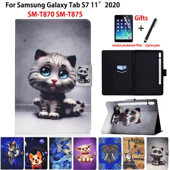 

Cute Pattern Case For Samsung Galaxy Tab S7 11 inch Cover SM-T870 SM-T875 T870 T875 2020 Funda Tablet PU Leather Shell +Gift