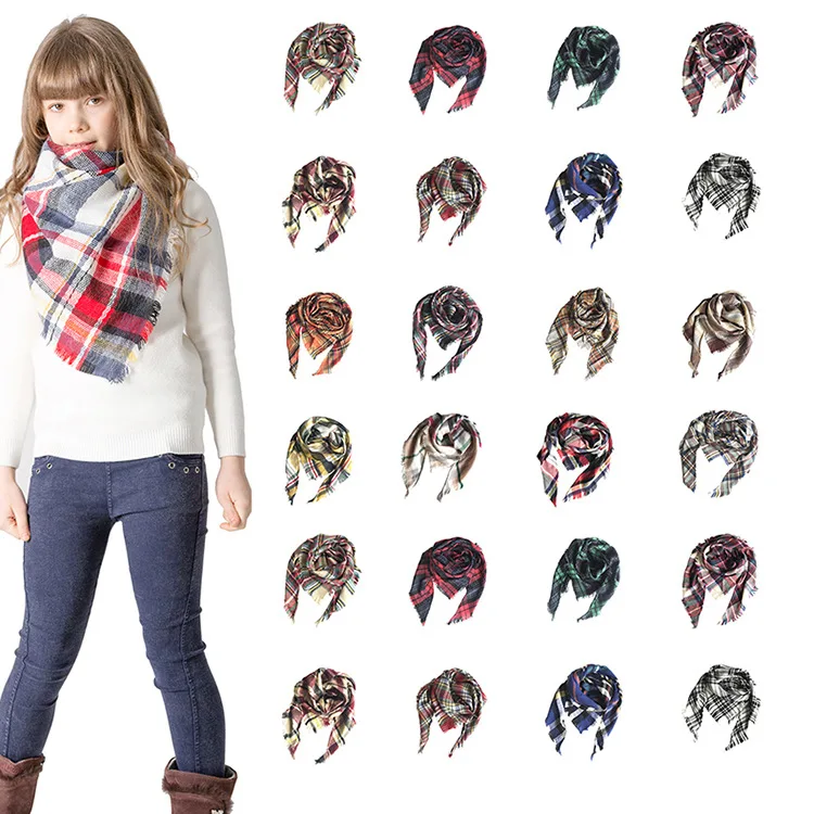 

Europe And America Autumn And Winter New Style Faux Cashmere Children Plaid Kerchief Scarf Triangular Binder Shawl Scarf Tonglu