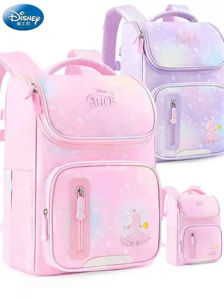 Disney Alice School Bags For Girls Primary Student Shoulder Backpack Grade 1-5 Teenage Gifts Large Capacity Super Light Mochila