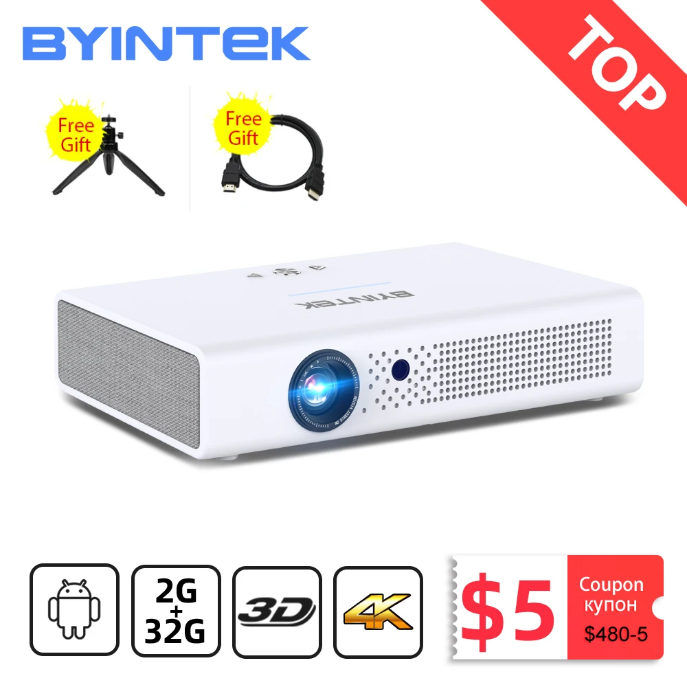 BYINTEK R19 300 дюймов Full HD 1080P 3D 4K Смарт Wifi Android игра LED DLP лазерный портативный мини