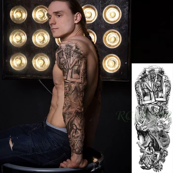 

Waterproof Temporary Tattoo Sticker Sexy Girl Playing Card Dice Cross Clown Full Arm Fake Tatto Flash Tatoo for Men Women