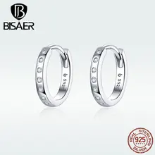 BISAER 925 пробы серебряные Роскошные циркониевые простые серьги-гвоздики круглые серьги для женщин женские модные ювелирные изделия GAE101