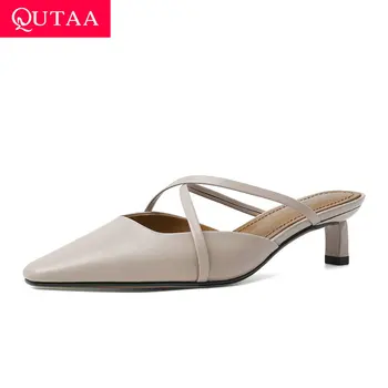 

QUTAA 2020 Sexy Thin Heel Slingback Sandals Cow Leather Quality Ladies Pumps Fashion Pointed Toe Summer Women Shoes Size 34-41
