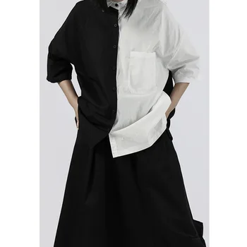 

WOMENGAGA 2020 Summer New Blouse Patchwork Turn-down Collar Single-breasted Fashion Pocket Streetwaer Casual Solid A436