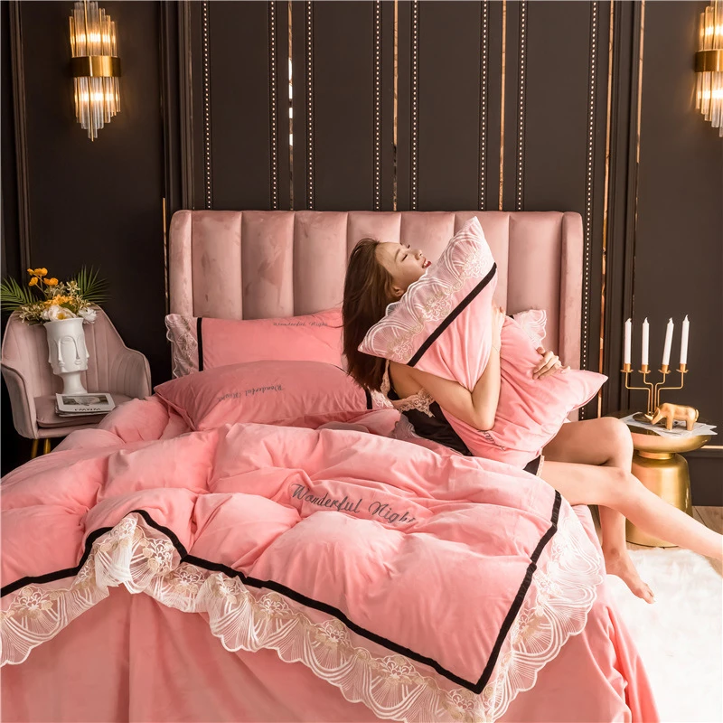 pink 4 шт./компл. зимние супер теплые мягкие Постельное белье утолщенная фланель, Постельное белье простыня, наволочки для подушек, Прямая - Цвет: pink