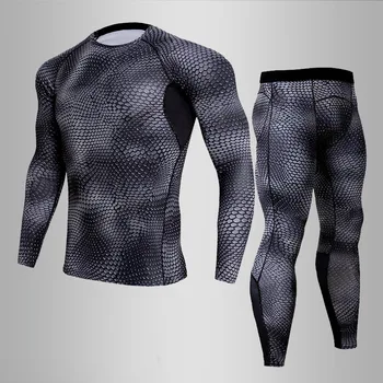 

New MMA3D Printed Thermal Underwear Set Men Compression Shirt Thermal Long Sleeve T Shirt Mens Fitness Bodybuilding Skin Tight