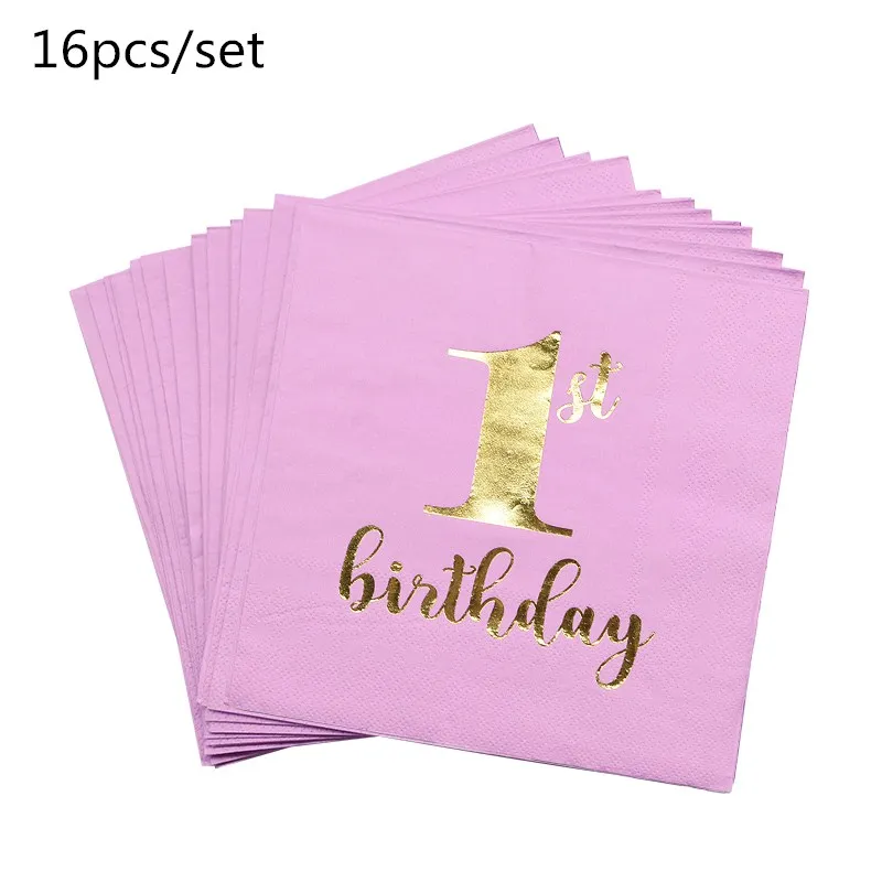 pinkB07 1st Birthday Party Supplies Pink Blue Paper Plates Cups Straws Disposable Tableware Banner Gender Reveal Baby Shower Party Decor - Цвет: pinkB07