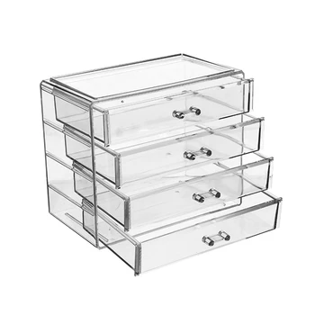 

1PC Large Size Makeup Storage Box Transparent Acrylic Cosmetics Storage Case Four Drawer Type Cosmetics Box for Home Use