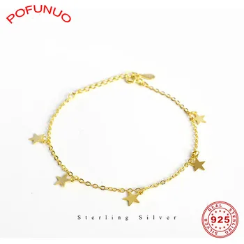 

POFUNUO 925 Sterling Silver Women Simple Star Bracelets Girls Birthday Gift Fashionable Five-pointed Star Bracelets Chic Jewelry