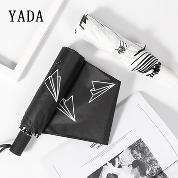 

YADA INS Black&White Paper Plane Umbrella Paper Airplane Folding Umbrellas For Women UV Windproof Rainy Umbrella Parasol YD244