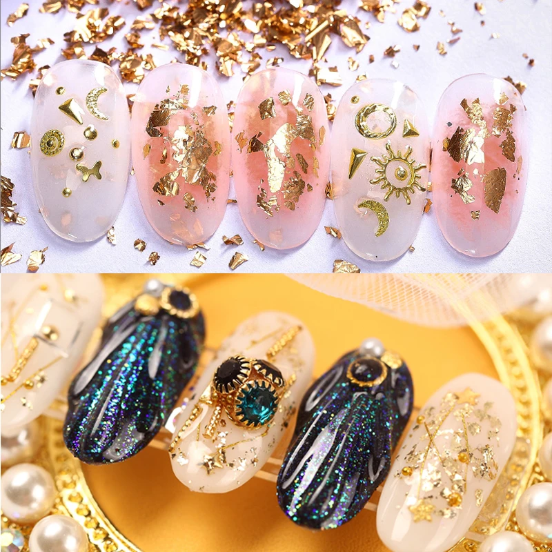 1 коробочкой дизайн ногтей Блестящий золотистый Серебристый Металл осколочная