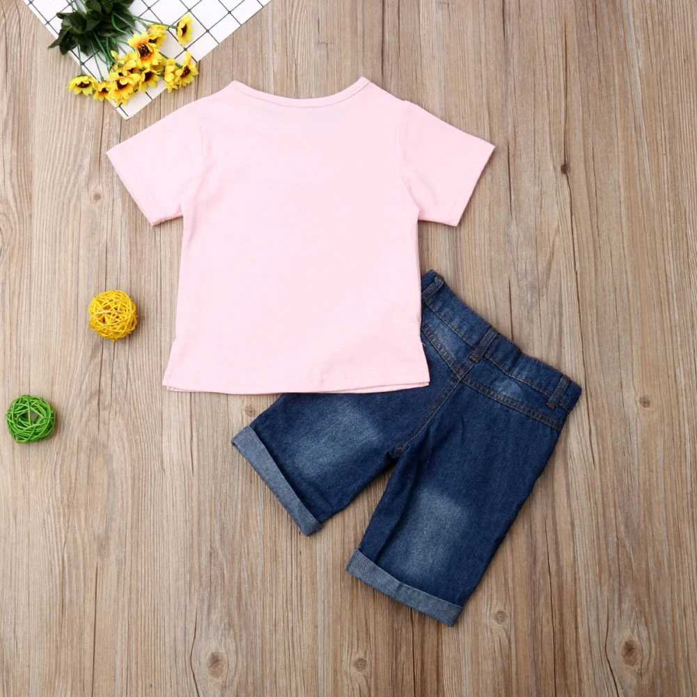 Kinder Baby mächen Kleidung Kurzarm/футболка+ джинсовые шорты; комплект из 2 предметов; Sommer