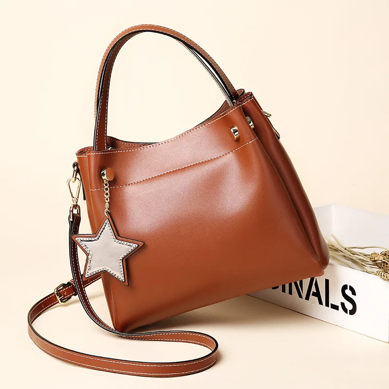 

European and American new shoulder bag leather large capacity cowhide simple ladies bag