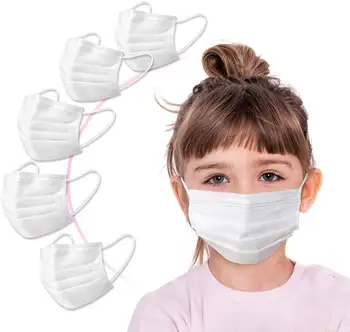 

50 PCS 3-12 Year Kids Three Layer Disposable Face Cover Breathable with Earloops and Nose Clip