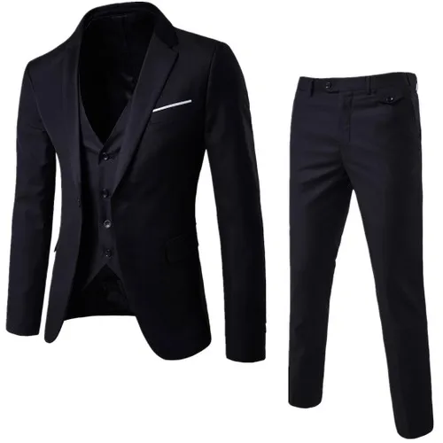 new plus size 6XL mens suits wedding groom good quality casual men Business Formal dress suits 3 peiece(jacket+pant+vest - Цвет: 3 piece black