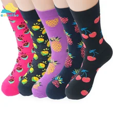 Модные Печатные Носки для женщин вишня/ананас/грейпфрут жаккардовые унисекс Crew Happy забавные Женские носочки/мужские носок с фруктами