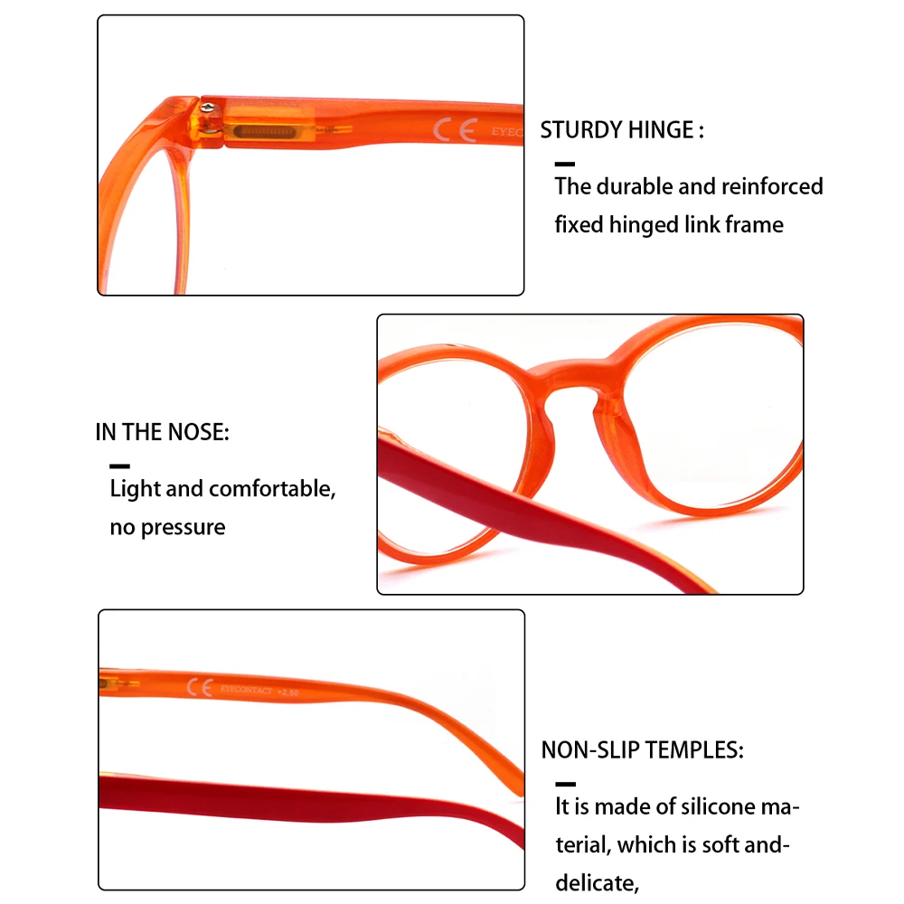 Henotin Fashion Red Frame Reading Glasses Spring Hinge Men and Women HD Reader Diopter +1.0+2.0+3.0+4.0+5.0+6.0
