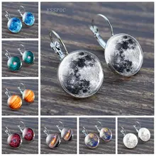 Volle Mond Glas Cabochon Silber Überzogene Hoop Ohrringe Planeten Schmuck Frauen Mode Ohr Zubehör Geschenk für Weibliche Freunde(China)