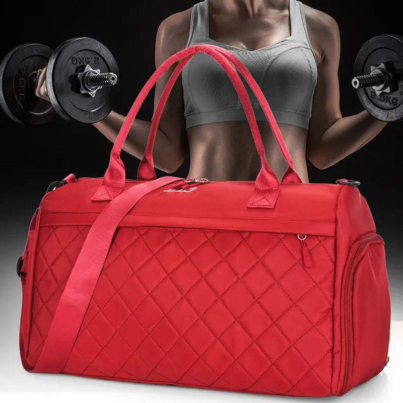 Women Gym Bag Fitness Diamond Lattice Travel Shoulder Bags Waterproof