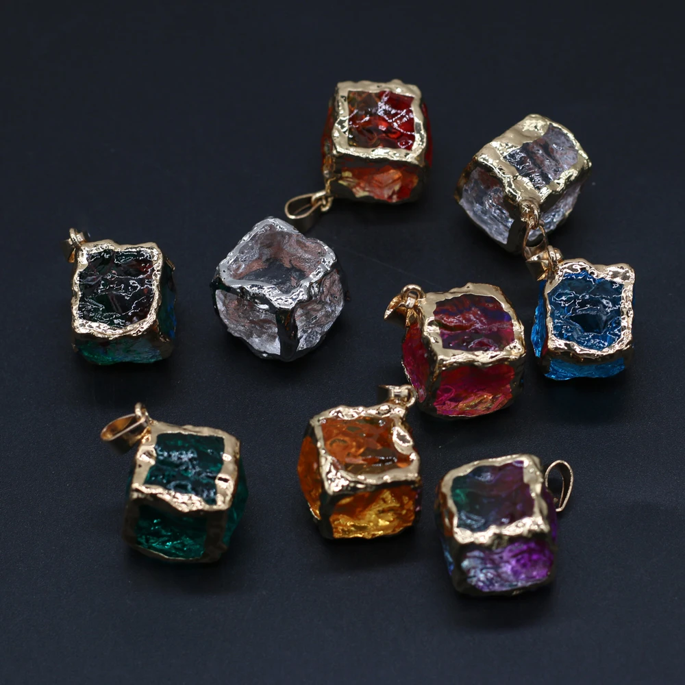 

Natural Stone Pendant Square Mix Color Phnom Penh Exquisite Crystal Charms For Jewelry Making DIY Bracelet Necklace Accessories