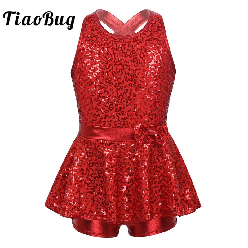 

Kids Sleeveless Sequined Dancewear Gymnastics Leotard Girls Ballet Figure Skating Dress Modern Rave Jazz Dance Costume