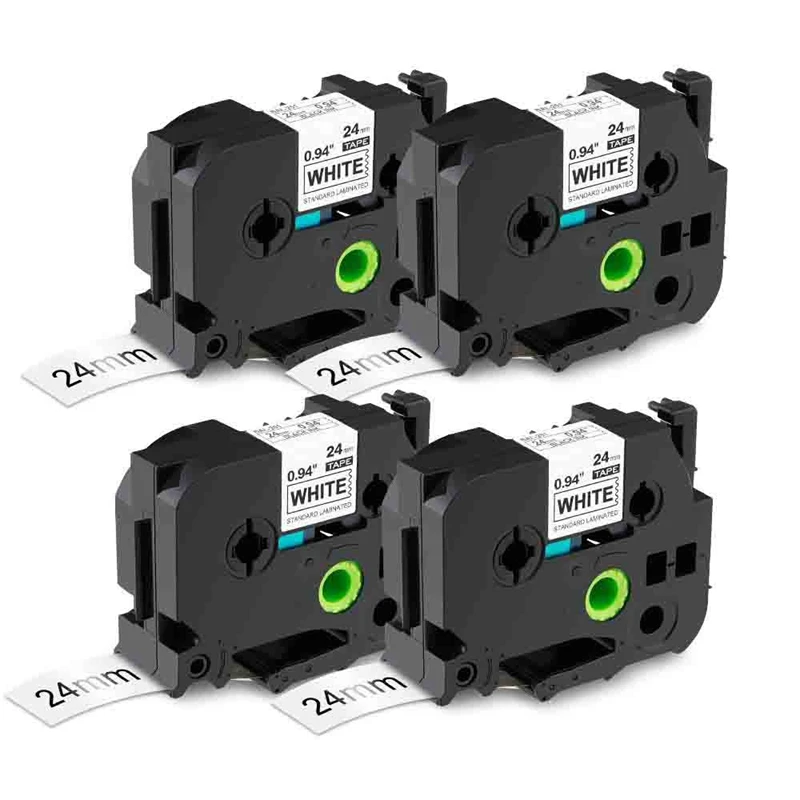

4Pcs 24mm Laminated Black on White Compatible for TZ TZe Tape Compatible with Brother P Press PTD600 PTP700 PTP900W PTP950NW Lab