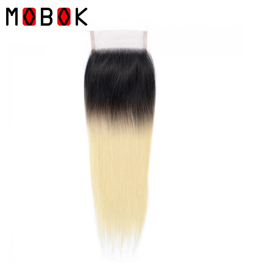 Бразильские человеческие волосы mobot, предварительно окрашенные, 613 блонд, прямые, 4*4, на шнуровке, Remy, человеческие волосы, свободная часть с детскими волосами - Цвет: T1B/613