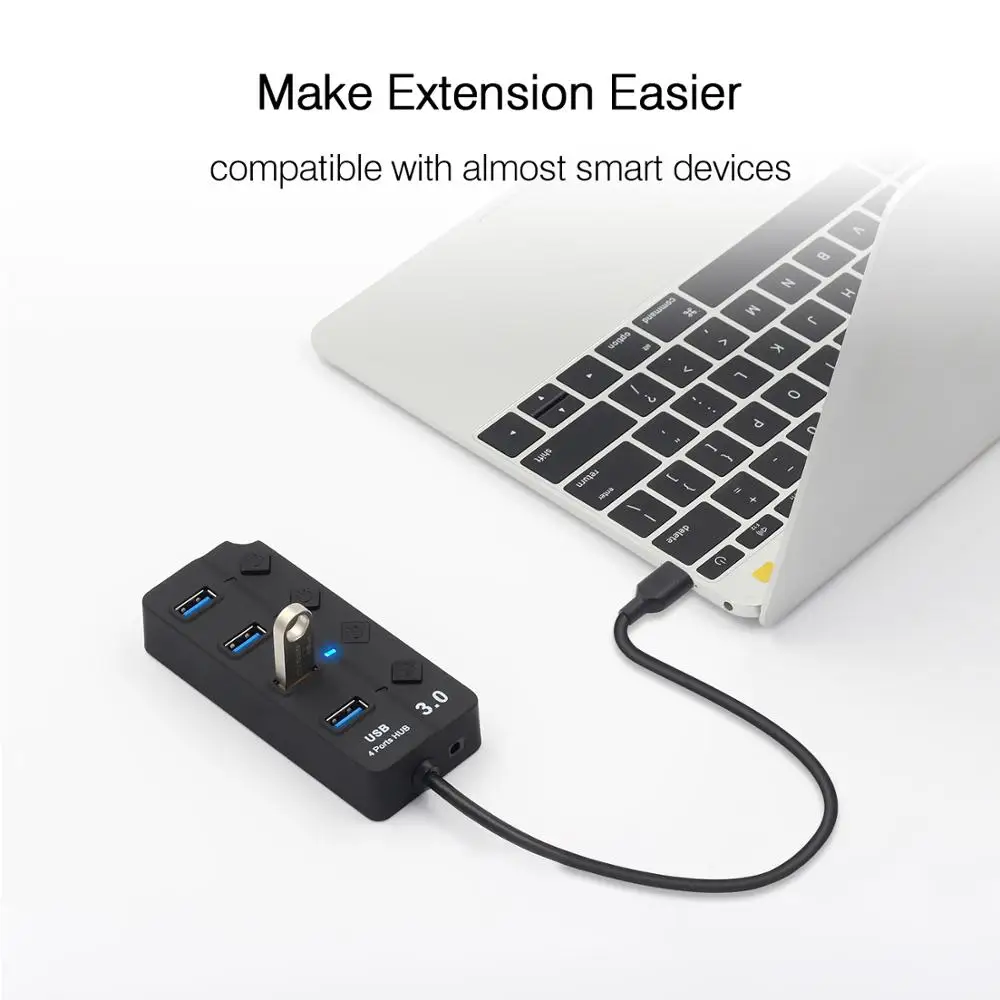 USB 3.0 High Speed Hub 4 / 7 Port USB 3.0 Hub Splitter On/Off Switch with US/EU Power Adapter for MacBook Laptop PC Accessories