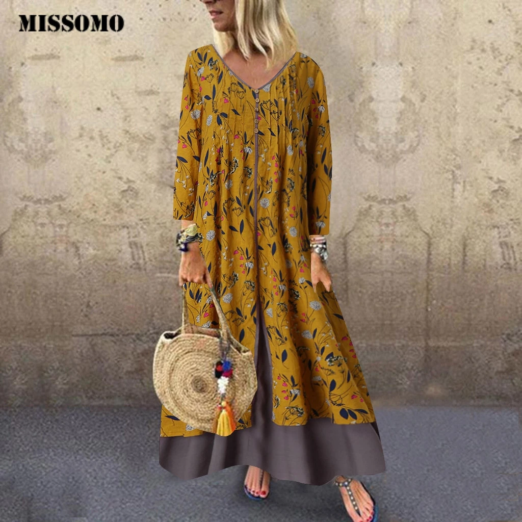 

MISSOMO vestidos Dress Women Casual Plus Size summer long maxi dress girl Holiday Style Feminino vintage Print dropshipping 81