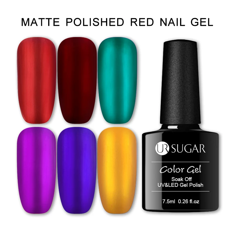 

UR SUGAR 7.5ml Metallic Gel Polish Mirror Titanium Matte Effect Soak Off UV Gel Nail Polish Silver Base Needed Matte Top Coat