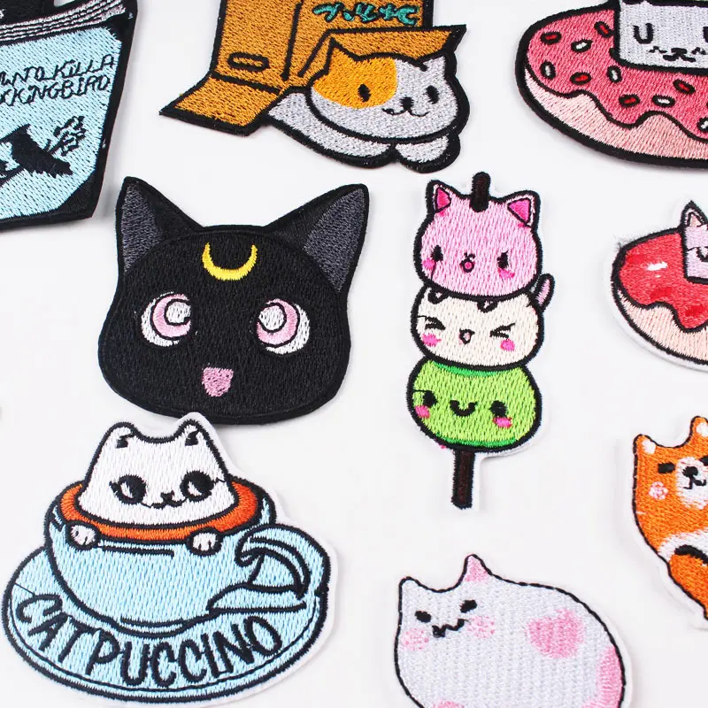 

Prajna Cartoon Patch Cat Iron On Patches On Clothes Cute Embroidered Patches For Clothing T-shirt DIY Applique Stripe Badges