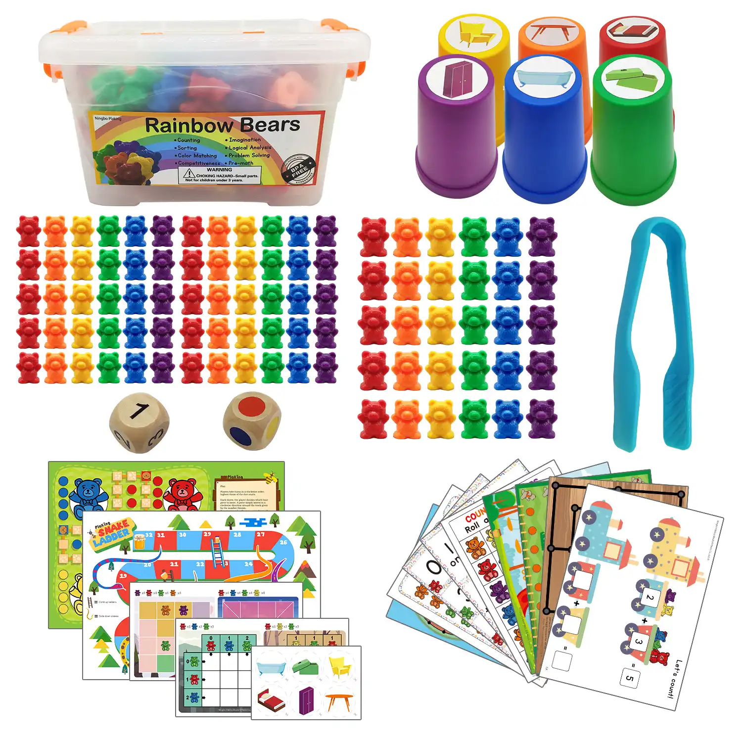 rainbow counting bears with matching sorting cups