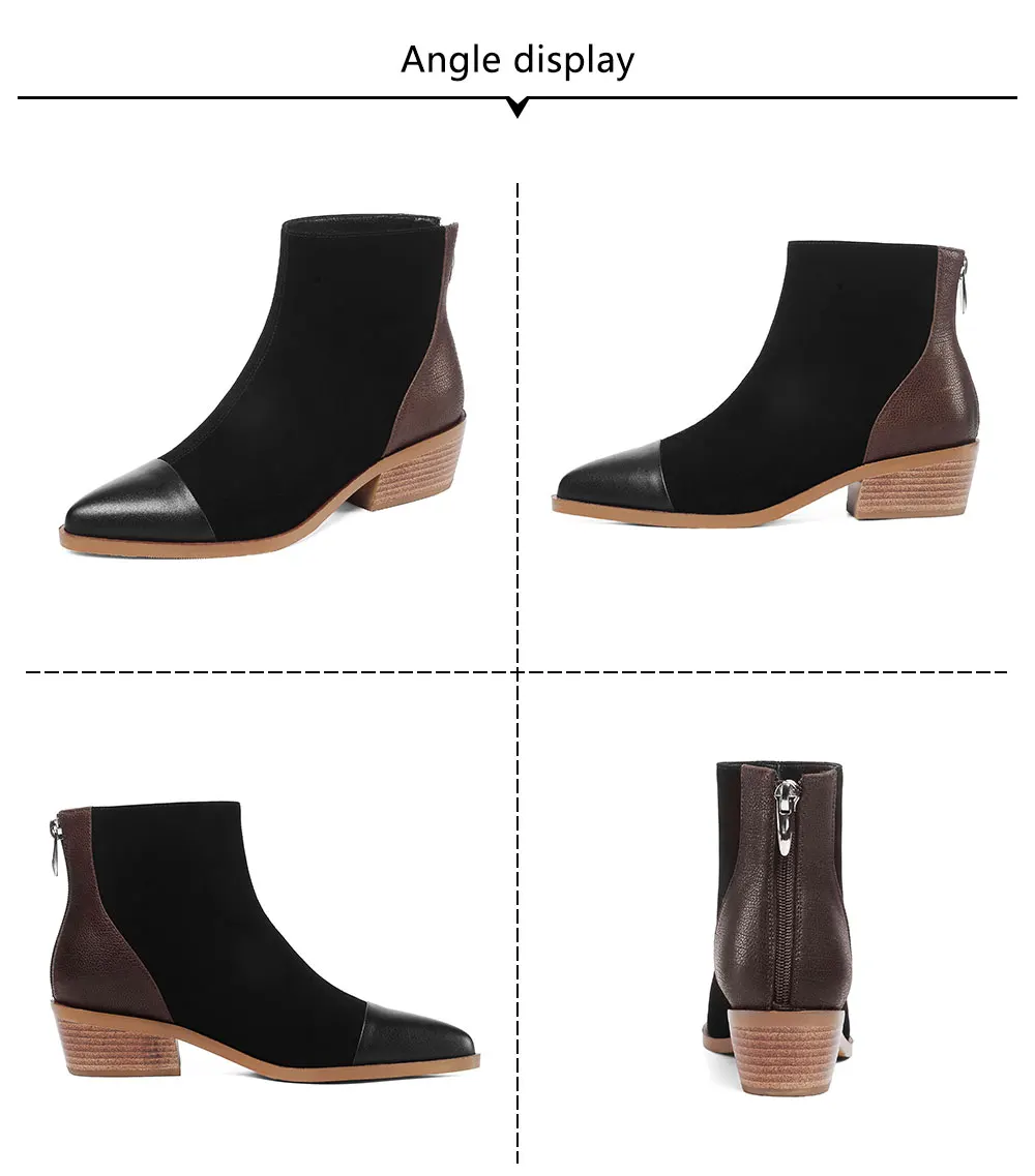 ROBESPIERE; женские зимние ботинки; обувь из натуральной кожи с острым носком; женские популярные ботинки на молнии; цвет коричневый; теплые плюшевые ковбойские ботинки на квадратном каблуке; B106
