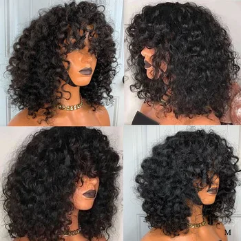

Short Blunt Cut Water Wave Bob 360 Lace Frontal Wigs With Bangs Pixie Pre Plucked Human Hair Remy Closure Wigs For Black Women