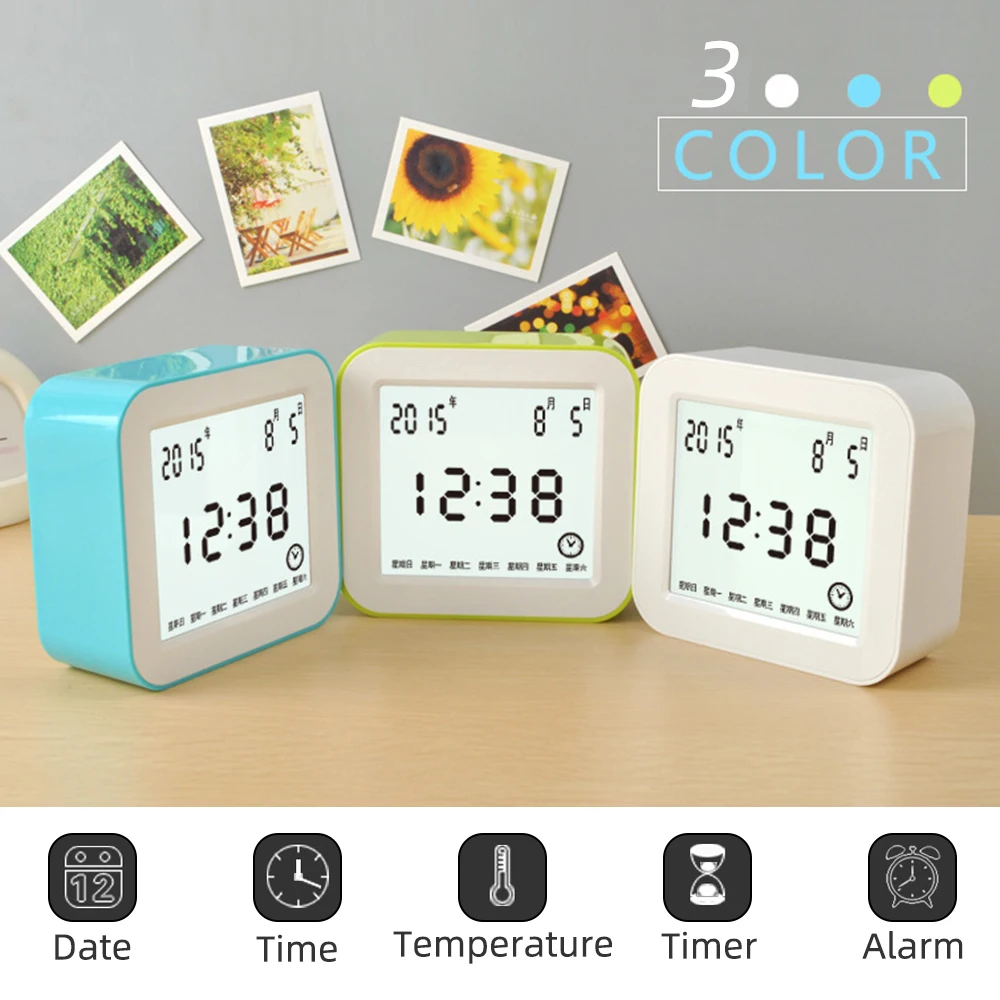 

Rotating Desk Digital Alarm Clock Thermometer Large LCD Display Clock Square Table Desktob Display Despertador Home Decor