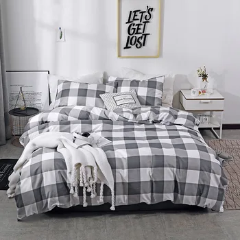 

Home Textile Three Piece Set Quilt Cover Pillowcase Soft Household Products Plaid Printed Comfortable Suite