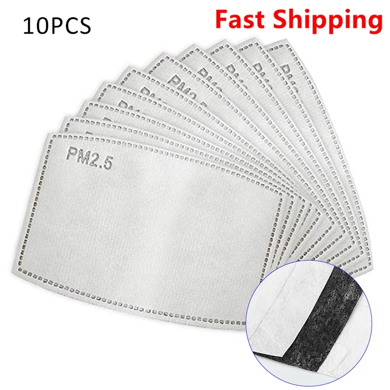 

10Pcs/Lot 5 Layers PM2.5 N95 Activated Carbon Filter Insert Protective Filter Media Insert for mouth Mask anti dust mask