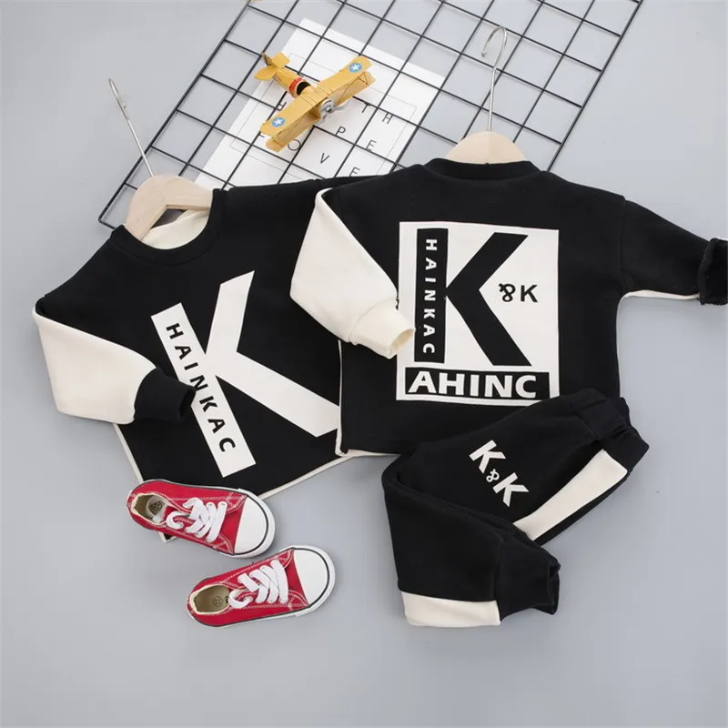 Комплект зимней одежды для мальчиков и девочек 0-4 лет, Повседневный теплый милый детский костюм с мультипликационным принтом, детская одежда, толстовка+ штаны, 2 предмета